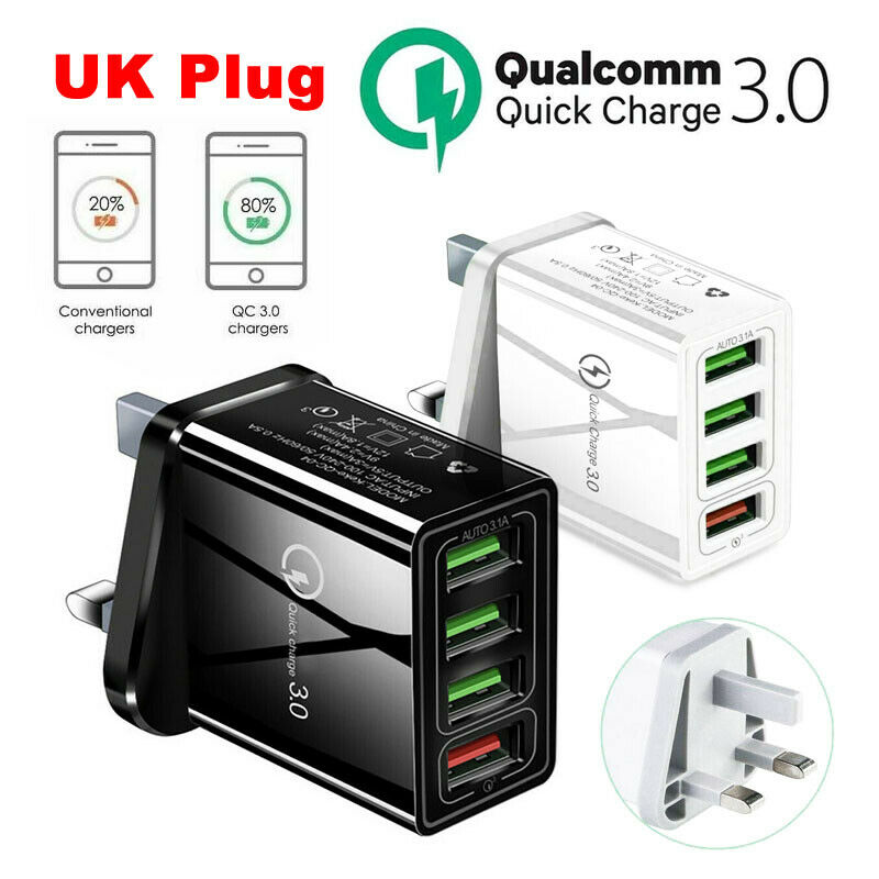 4 Port Fast Quick Charge QC3.0 USB Hub Mains Wall Charger Adapter